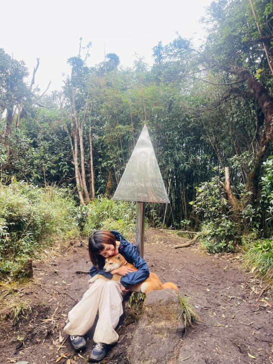 Chị Hà Mai và chú chó cưng cùng nhau chinh phục nhiều cung leo núi ở miền Bắc. Ảnh: Nhân vật cung cấp