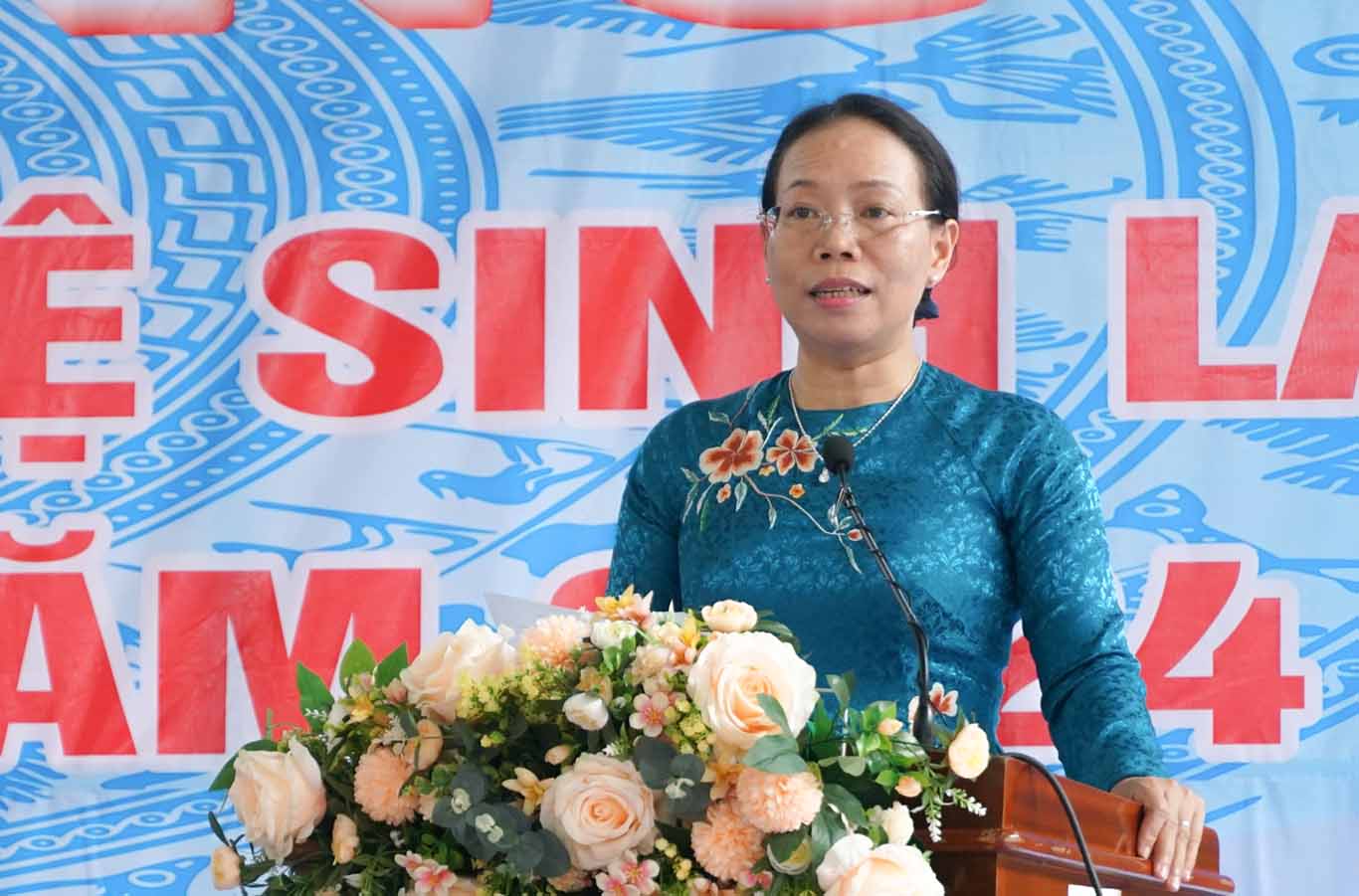 Phó chủ tịch UBND tỉnh Sóc Trăng Huỳnh Thị Diễm Ngọc phát biểu tại Lễ phát động. Ảnh: Phương Anh