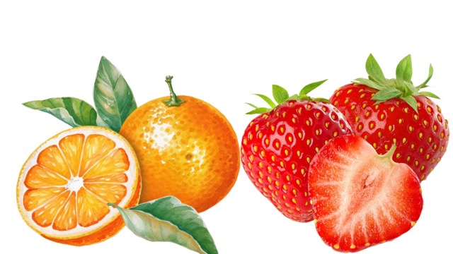 Cam và dâu giúp cải thiện làn da. Ảnh ghép: HƯƠNG SƠN 