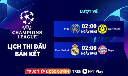 Lịch thi đấu bán kết lượt về UEFA Champions League. Ảnh: FPT Play 