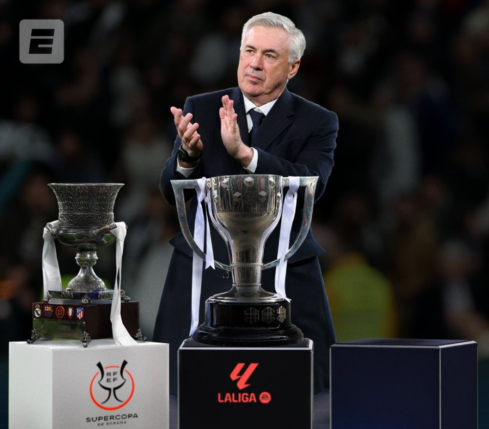Thầy trò Carlo Ancelotti đã có 2 chiếc cúp trong mùa giải 2023-2024. Ảnh: ESPN