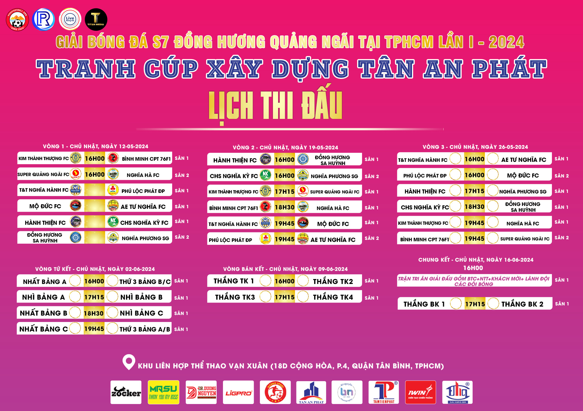Lịch thi đấu Giải Đồng hương Quảng Ngãi tại TP.HCM lần 1 năm 2024.