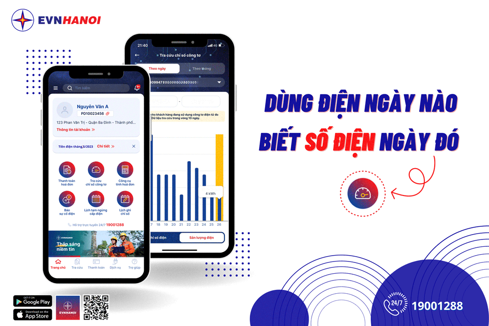 Tra cứu điện năng tiêu thụ qua App EVNHANOI trong tháng một cách dễ dàng, nhanh chóng. Ảnh EVNHANOI.