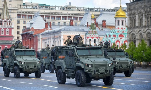 Nga tổng duyệt cho lễ duyệt binh Ngày Chiến thắng tại Quảng trường Đỏ ở Mátxcơva ngày 5.5. Ảnh: AFP