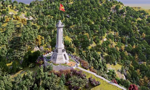 Cột cờ Tổ quốc cao hơn 45m được xây dựng tại cực Tây - A Pa Chải. Ảnh: Bộ đội Biên phòng Điện Biên