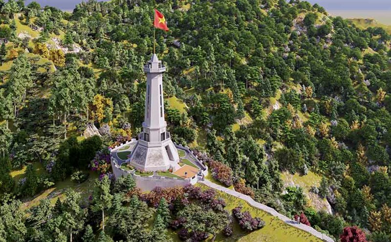 Cột cờ Tổ quốc cao hơn 45m được xây dựng tại cực Tây - A Pa Chải. Ảnh: Bộ đội Biên phòng Điện Biên