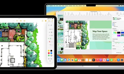 Với tính năng Universal Control, người dùng có thể biến tối đa 2 iPad thành máy phụ và điều khiển chúng bằng chuột và bàn phím của MacBook. Ảnh: Apple