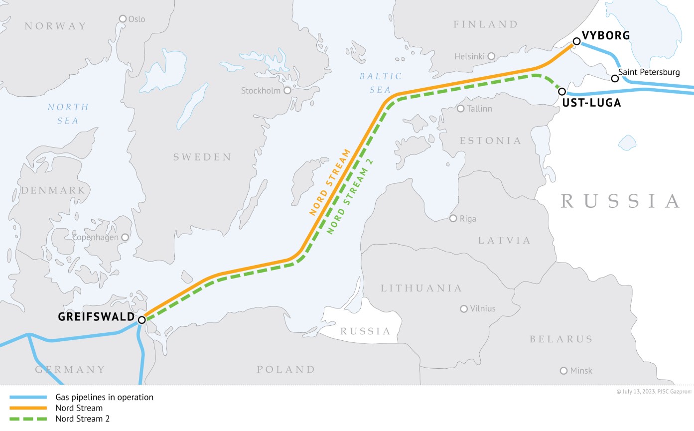 Bản đồ Nord Stream và Nord Stream 2. Ảnh: Nord Stream AG