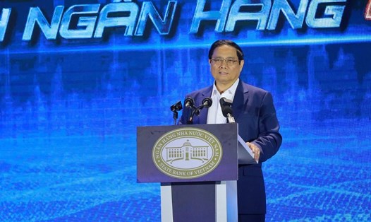 Thủ tướng Chính phủ Phạm Minh Chính phát biểu chỉ đạo tại sự kiện Chuyển đổi số của ngành ngân hàng 2024. Ảnh: BTC.