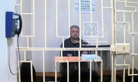 Thứ trưởng Quốc phòng Nga Timur Ivanov tham gia phiên xét xử qua liên kết video từ trung tâm giam giữ ngày 8.5.2024. Ảnh: Tòa án Thành phố Mátxcơva