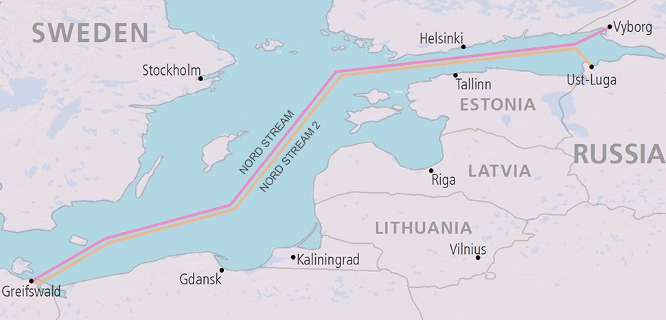 Bản đồ đường ống Nord Stream và Nord Stream 2. Ảnh: Geopoliticalmonitor