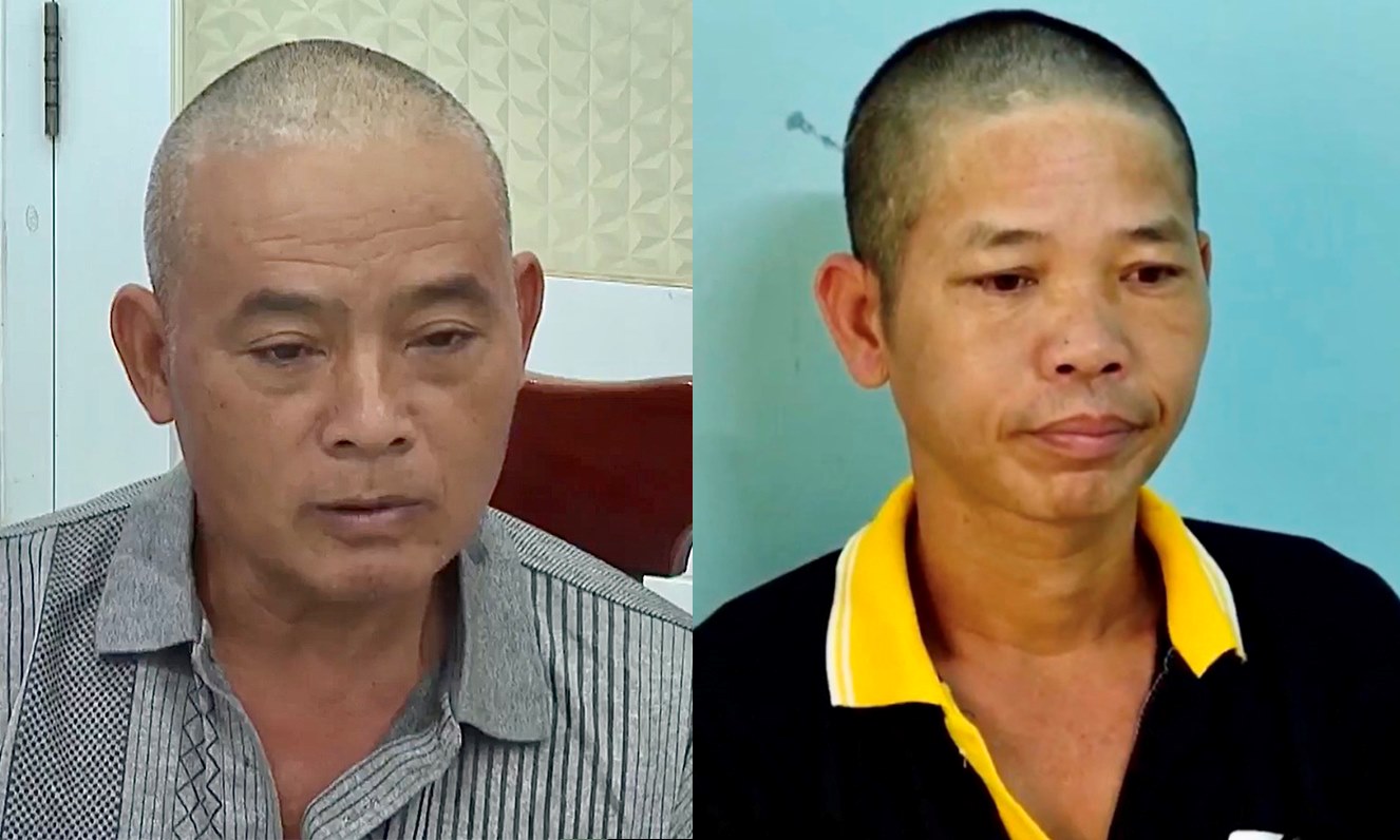 2 đối tượng Nguyễn Đình Nghĩa  và Đào Văn Hưng (sinh năm 1980) tại cơ quan công an. Ảnh: Phạm Duy