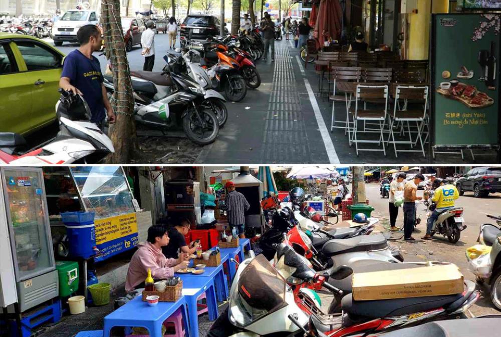 Hình ảnh trái ngược vỉa hè TPHCM ngày đầu cho thuê. Ảnh: Minh Quân