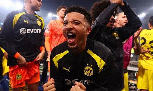 Jadon Sancho ăn mừng cuồng nhiệt khi cùng Dortmund lọt vào trận chung kết Champions League.  Ảnh: Dortmund