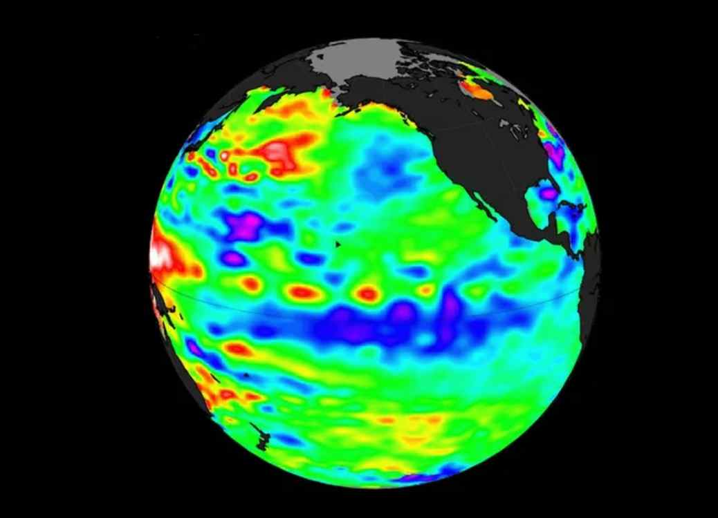 La Nina năm 2010 được thể hiện rõ qua một vũng nước lớn lạnh hơn bình thường (xanh và tím) trải dài từ phía đông đến trung tâm Thái Bình Dương. La Nina vẫn đang trên đà hình thành vào cuối năm nay (2024). Ảnh: AFP