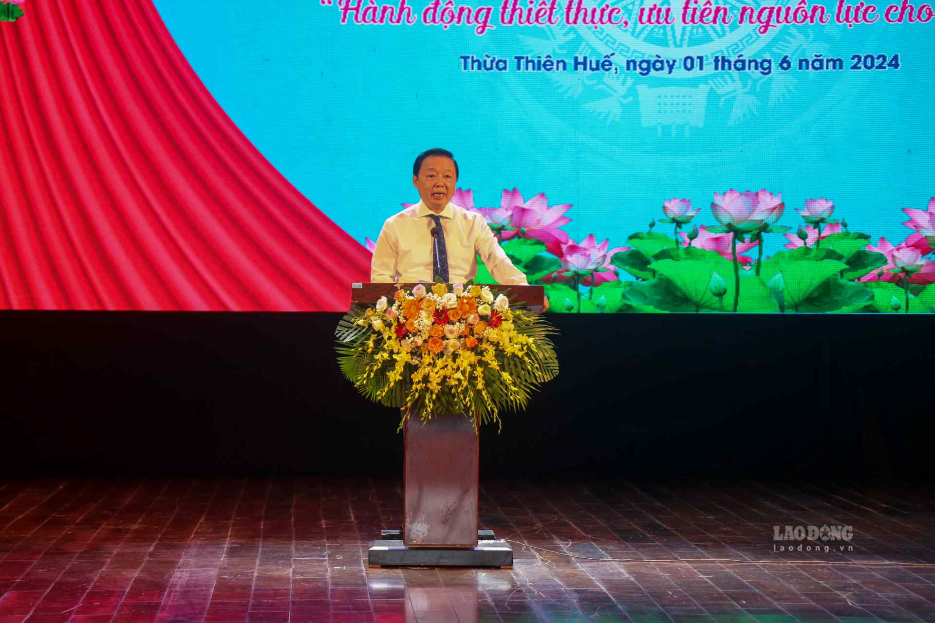 Phó Thủ tướng Chính phủ Trần Hồng Hà phát biểu tại buổi lễ phát động Tháng hành động vì trẻ em năm 2024. Ảnh: Nguyễn Luân.