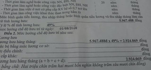 Mức lương hưu của ông Lợi khi mới về hưu chỉ gần 3 triệu đồng/tháng. Ảnh: NVCC