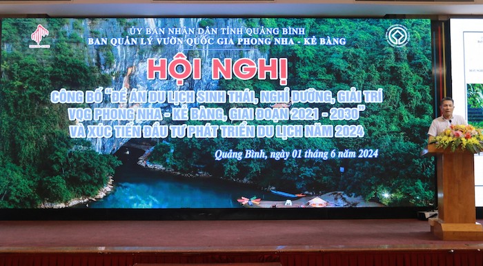 Lễ công bố đề án “Du lịch sinh thái, nghỉ dưỡng, giải trí Vườn quốc gia Phong Nha - Kẻ Bàng, giai đoạn 2021-2030”. Ảnh: C. Hoàng