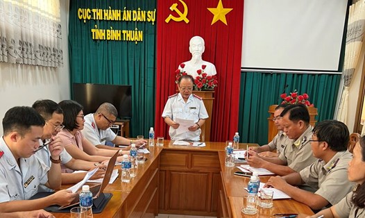 Công bố quyết định thanh tra trách nhiệm thực hiện các quy định pháp luật về phòng, chống tham nhũng của Cục trưởng Cục THADS Bình Thuận. Ảnh: Bộ Tư pháp.