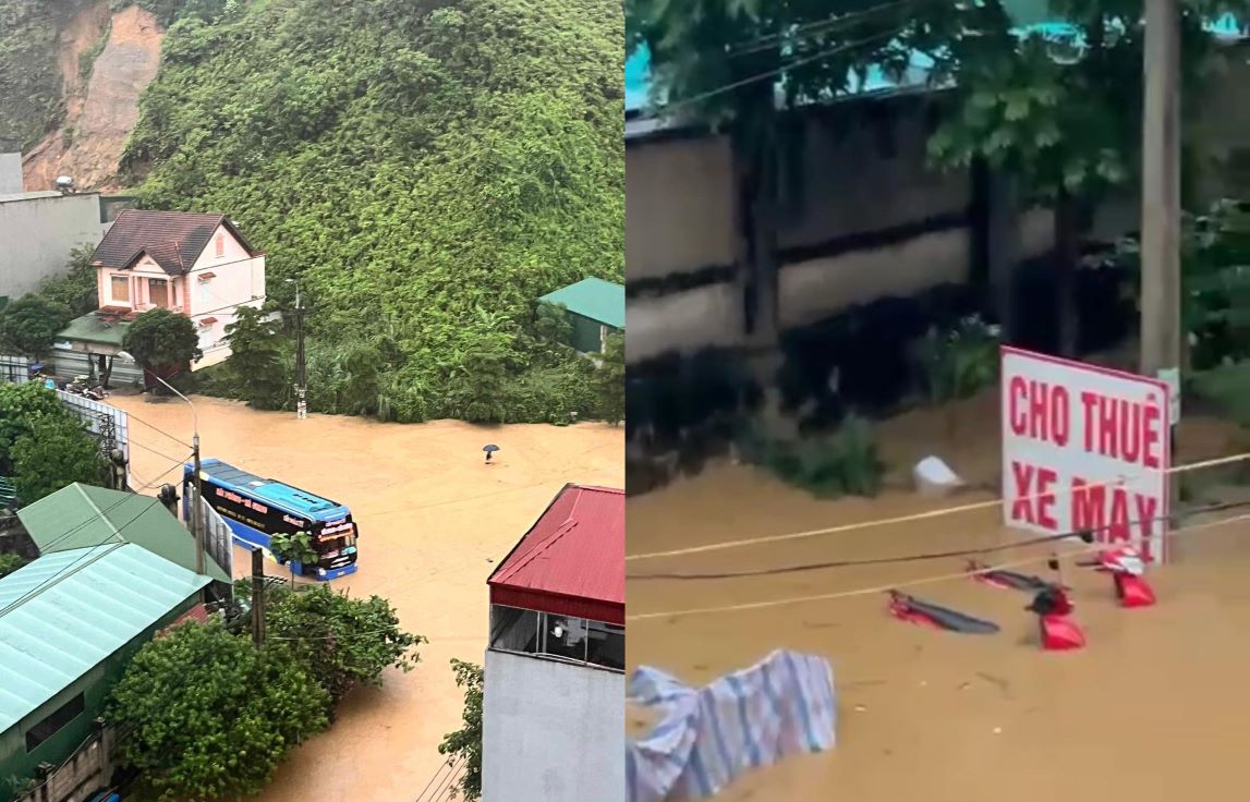 Thành phố Hà Giang hiện ngập trong biển nước. Ảnh: Tráng Hậu Phắng