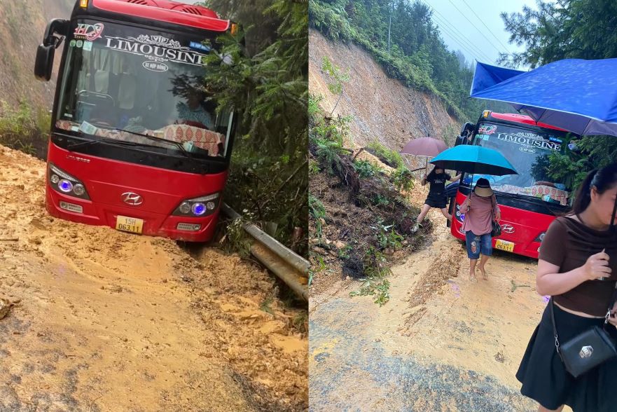 Đoàn xe mắc kẹt trên đường từ Đồng Văn về Quảng Ninh. Ảnh: Lý Hiền