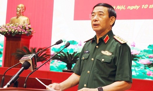 Đại tướng Phan Văn Giang - Ủy viên Bộ Chính trị, Phó Bí thư Quân ủy Trung ương, Bộ trưởng Bộ Quốc phòng - chủ trì Hội nghị. Ảnh: VGP