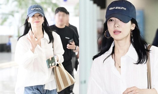 Song Hye Kyo ở sân bay gây chú ý. Ảnh: Dispatch.