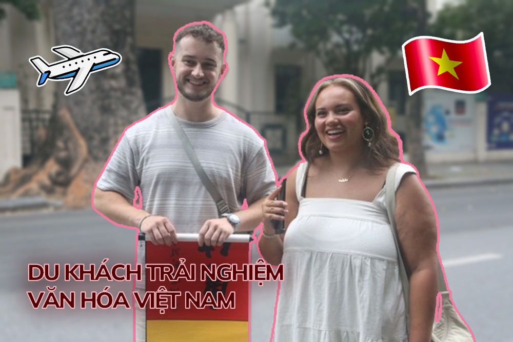  Cặp khách nước ngoài thích thú với không khí ở Việt Nam. Ảnh: Chi Trần
