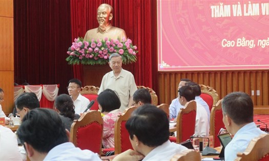 Chủ tịch nước Tô Lâm trong buổi làm việc với lãnh đạo chủ chốt tỉnh Cao Bằng. Ảnh: Tân Văn.