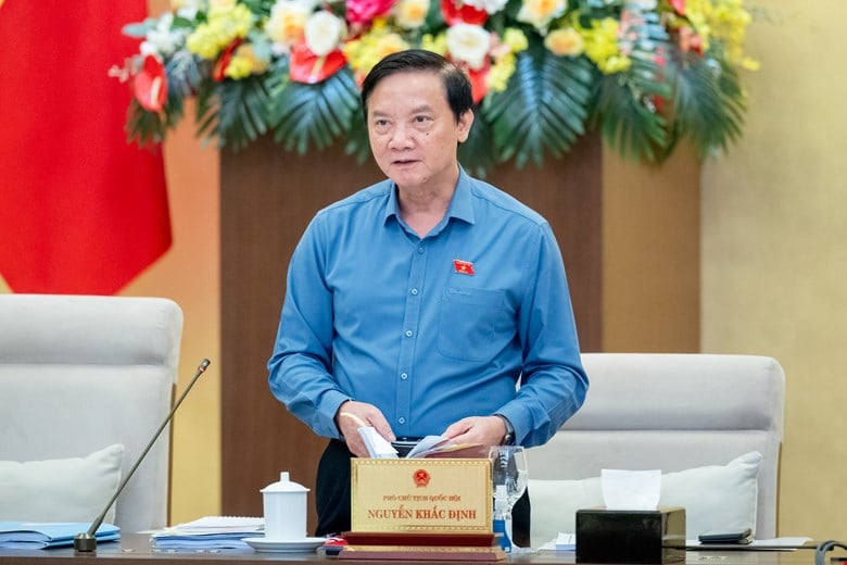 Ủy viên Trung ương Đảng, Phó chủ tịch Quốc hội Nguyễn Khắc Định phát biểu tại phiên họp. Ảnh: Quốc hội 