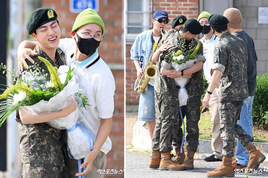 BTS-Mitglieder kamen, um Jin aus der Armee willkommen zu heißen.  Foto: Naver