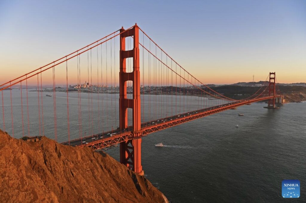 Cầu Cổng Vàng ở San Francisco, Mỹ. Ảnh: Tân Hoa Xã