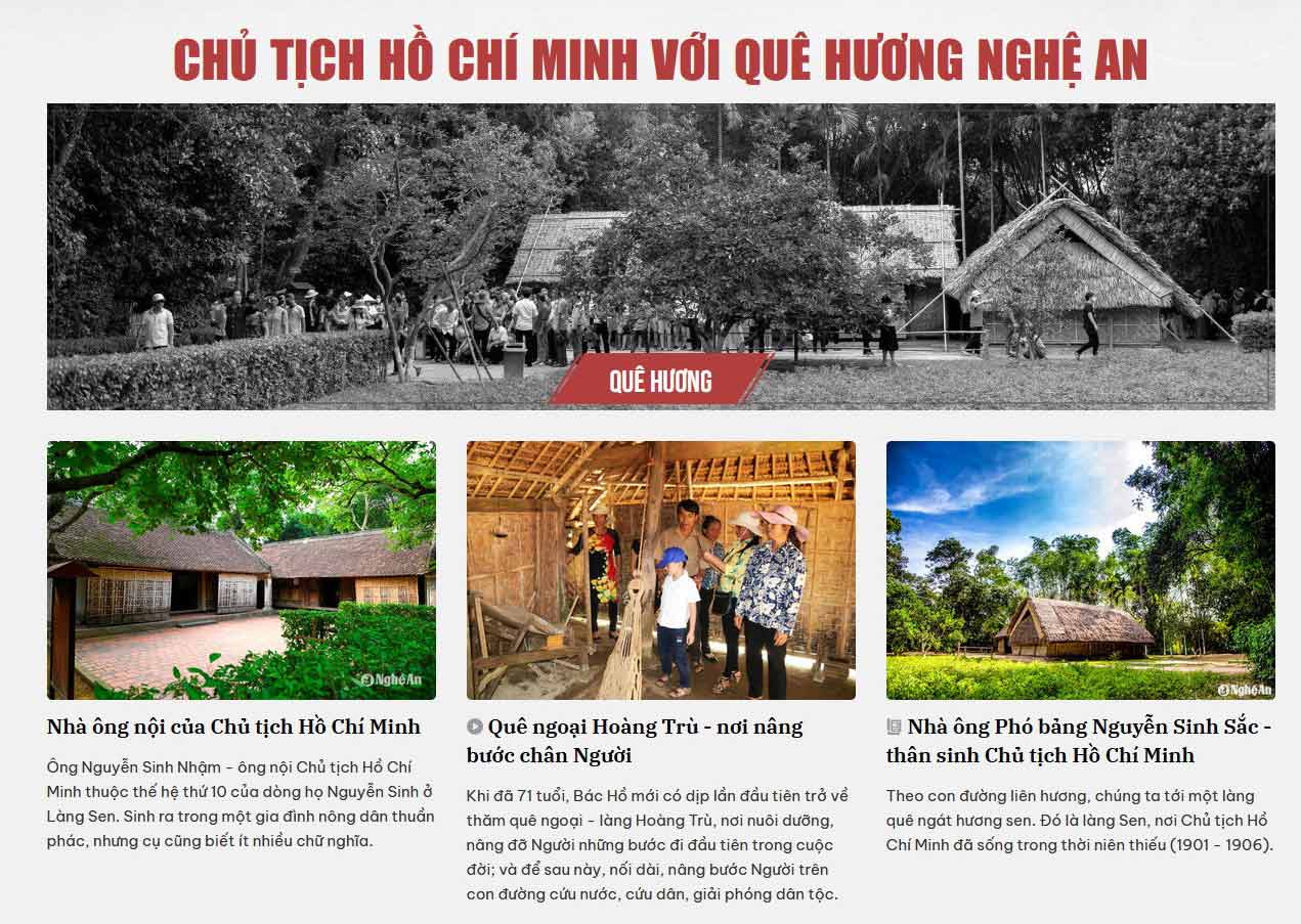 Giao diện chuyên trang báo chí dữ liệu “Chủ tịch Hồ Chí Minh với quê hương Nghệ An“. Ảnh: Quang Đại