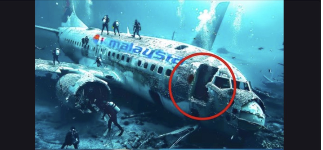 Xác máy bay MH370 trong bức ảnh đang lan truyền trên mạng xã hội được xác định là do AI tạo ra. Ảnh chụp màn hình