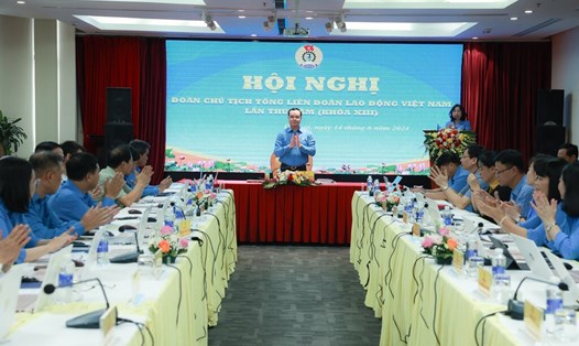 Hội nghị Đoàn Chủ tịch Tổng LĐLĐVN lần thứ 5 (khóa XIII) diễn ra ngày 14.6, tại Hà Nội. Ảnh: Hải Nguyễn