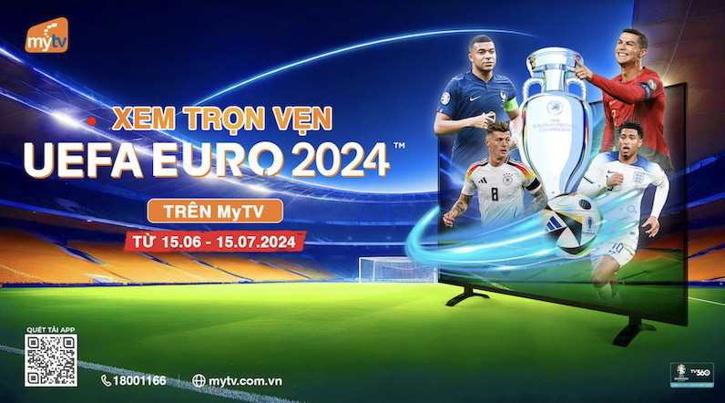 Truyền hình MyTV của Tập đoàn VNPT sở hữu bản quyền phát toàn bộ 51 trận đấu tại vòng đấu quyết định của mùa giải Euro 2024
