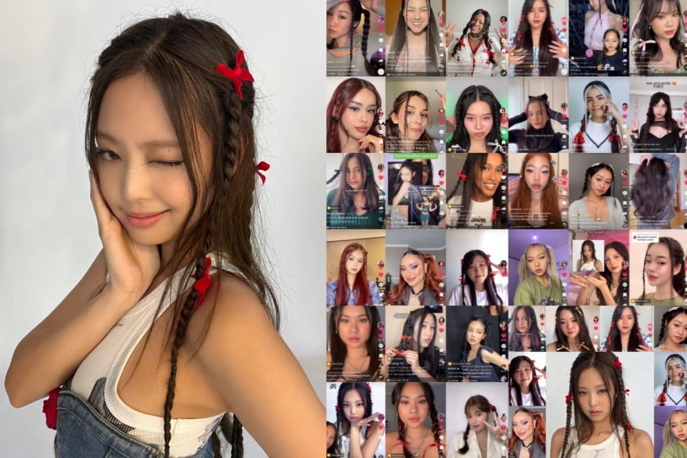 Kiểu tóc tết ruy băng trong MV “Pink Venom” của Jennie được yêu thích. Ảnh: Chụp màn hình