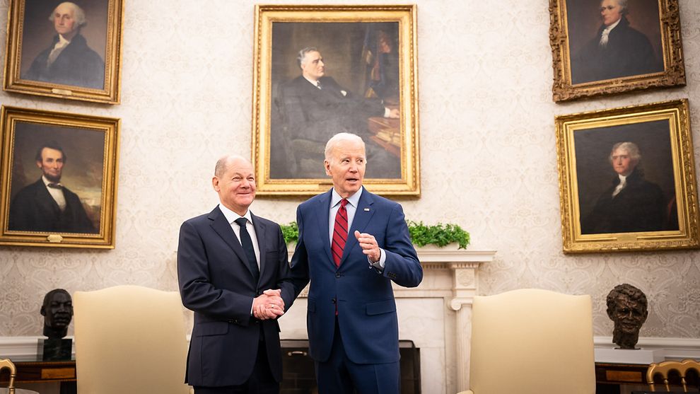 Tổng thống Mỹ Joe Biden (phải) tiếp Thủ tướng Đức Olaf Scholz tại Phòng Bầu dục, ngày 3.3.2023. Ảnh: Văn phòng Thủ tướng Đức