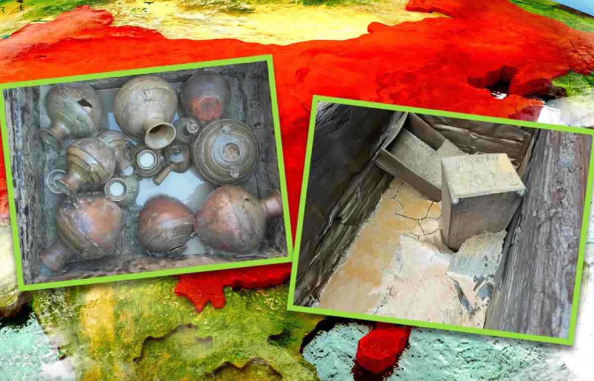 Cổ vật được khai quật trong mộ cổ 1.800 tuổi ở Sơn Đông, Trung Quốc. Ảnh chụp màn hình