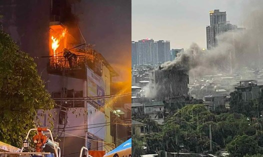 Cháy tại căn nhà cao tầng ở phố Định Công Hạ. Ảnh: Người dân cung cấp