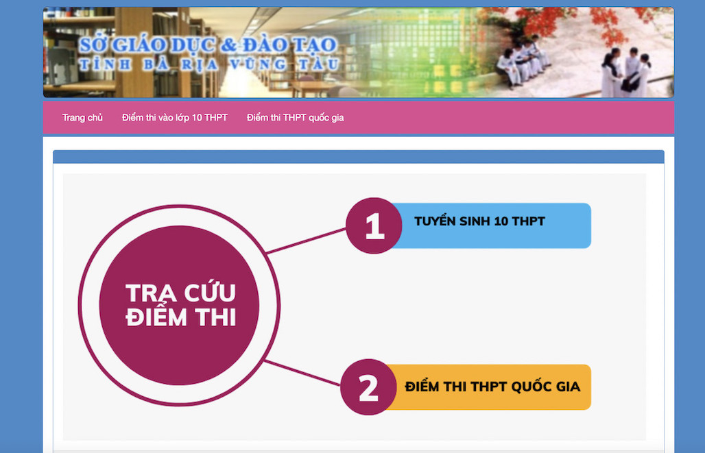 Bà Rịa - Vũng Tàu dự kiến công bố điểm thi tuyển sinh lớp 10 vào tối 17.6. Ảnh chụp màn hình 