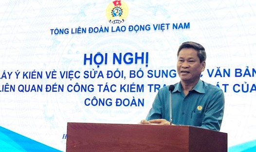 Phó Chủ tịch Tổng Liên đoàn Lao động Việt Nam Huỳnh Thanh Xuân phát biểu tại hội nghị. Ảnh: L.Ngọc 