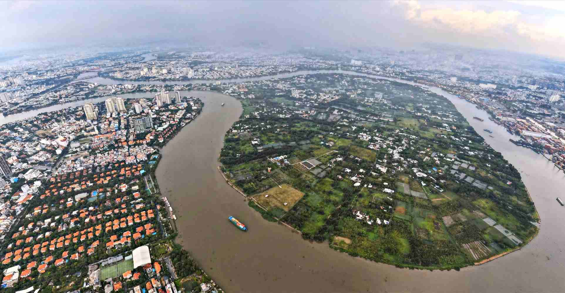 Toàn cảnh bán đảo Thanh Đa rộng gần 427ha được bao quanh bởi sông Sài Gòn.  Ảnh: Anh Tú