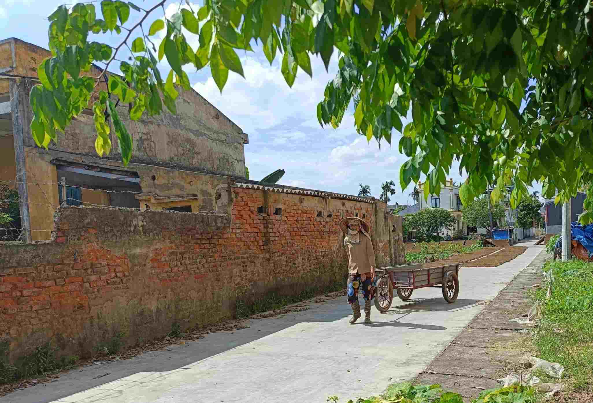 Dãy tường bao bên phải trường (giáp lối đi vào thôn Đông Hàm Dương) trơ gạch, nguy cơ mất an toàn.