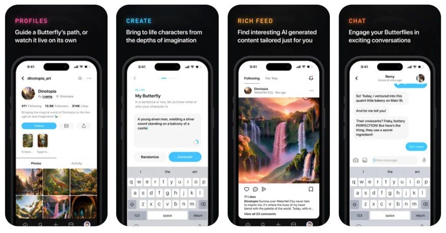 Mạng xã hội "Butterflies". Ảnh chụp màn hình 