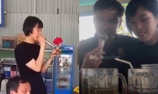 Chủ công Trần Thị Thanh Thúy trổ tài lẻ hát cùng bố. Ảnh cắt từ video