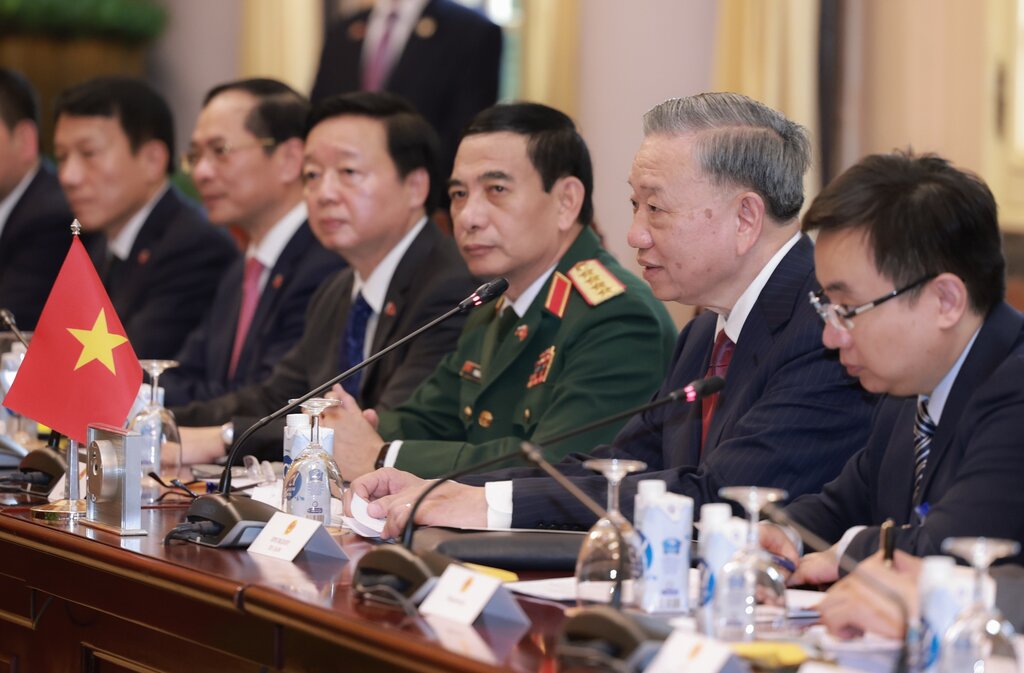 Chủ tịch nước Tô Lâm trong cuộc hội đàm với Tổng thống Putin. Ảnh: Hải Nguyễn 