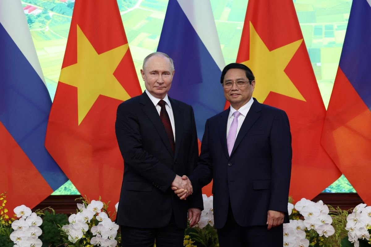 Cuộc hội kiến giữa Thủ tướng Chính phủ Phạm Minh Chính và Tổng thống Nga Vladimir Putin diễn ra tại Trụ sở Chính phủ. Ảnh: TTXVN