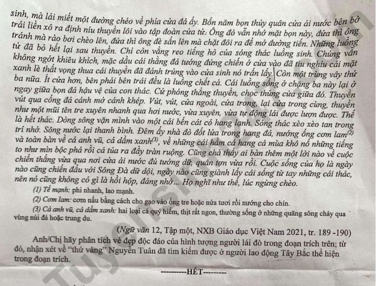 Đề thi thử tốt nghiệp THPT 2024 môn Ngữ Văn - Sở Giáo dục và Đào tạo Nam Định lần 2. Ảnh: Tuyensinh247 