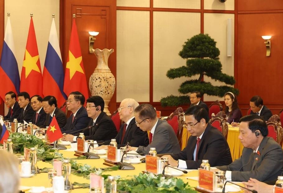 Tổng Bí thư Nguyễn Phú Trọng hội đàm với Tổng thống Nga Vladimir Putin. Ảnh: Hải Nguyễn